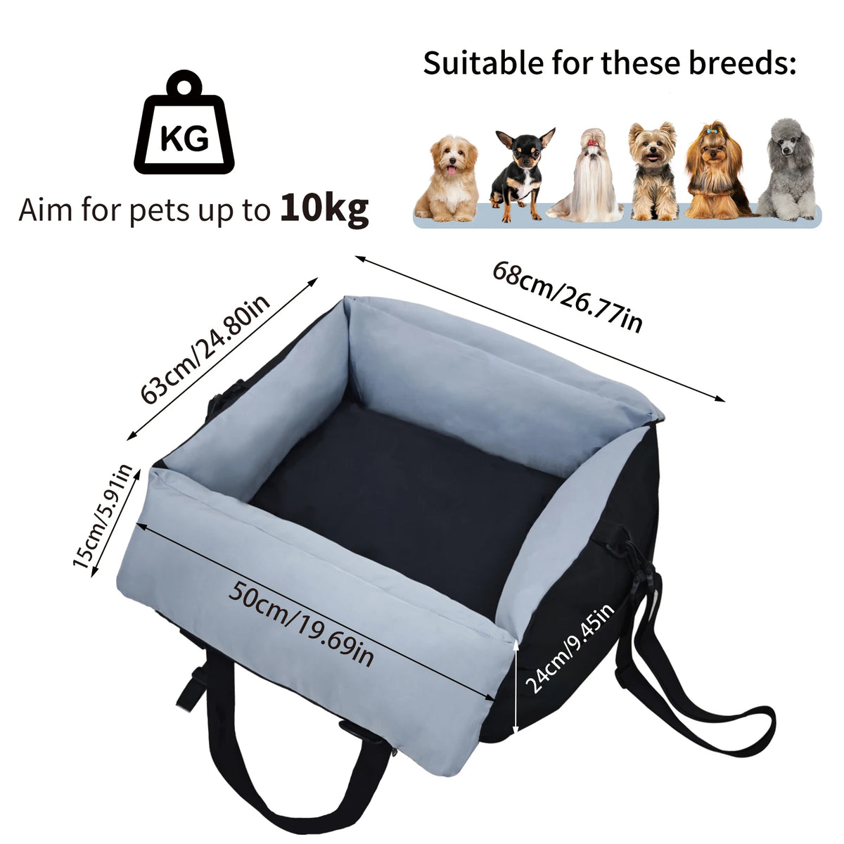 Borwart Portable Dog Car Seat With Safety Belt And Cover