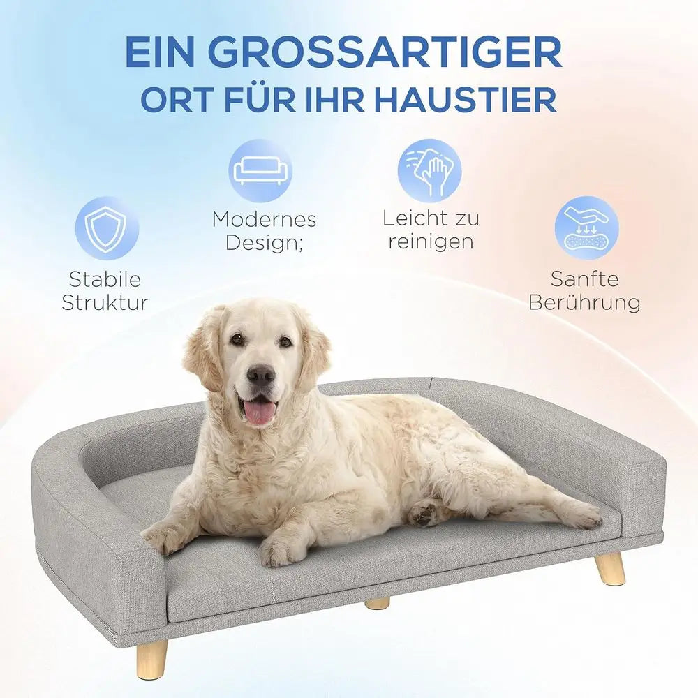 Stylish Washable Pet Bed Couch With Wooden Legs And Cushion