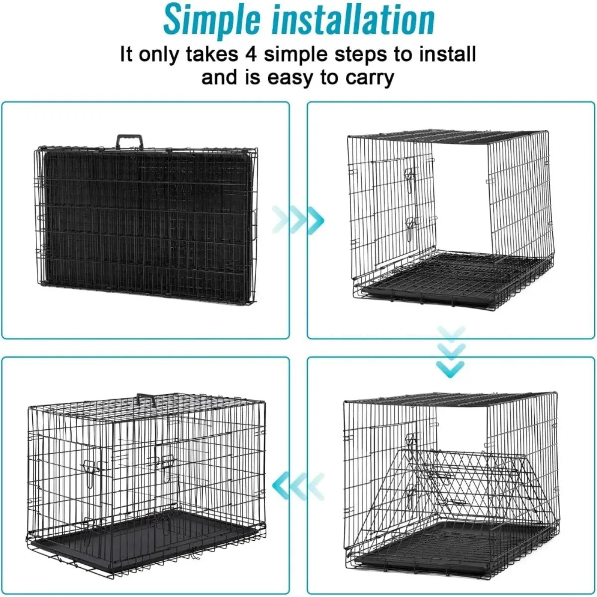 XIUWO Foldable Metal Dog Crate With Double Doors And Divider Tray