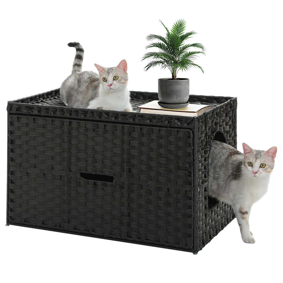 Pequlti Rattan Cat Litter Box Enclosure With Flip Up Cover