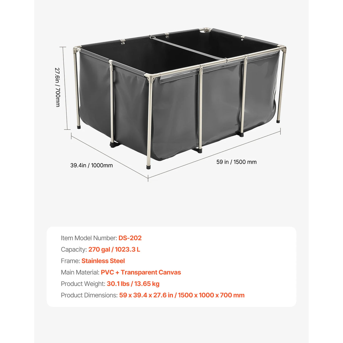 SucceBuy Rectangular Canvas Fish Pond With Clear Viewing Panel