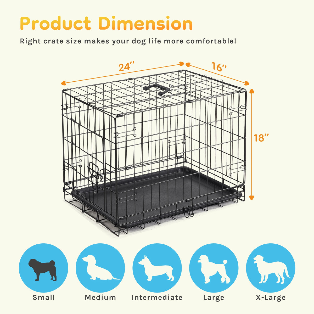 JHK Single Door Folding Metal Dog Kennel Leak Proof Tray