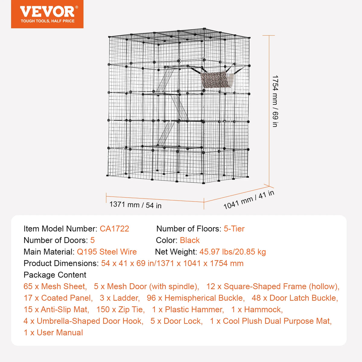 SucceBuy Stainless Steel Multi Tier Cat Cage With Hammock Ladder