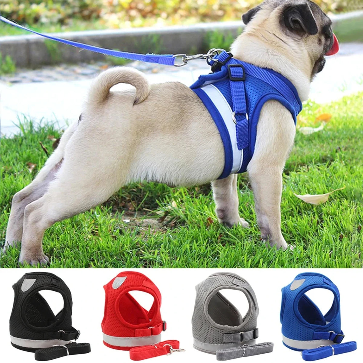 Reflective Adjustable Dog Harness With Safety Leash And Vest Set