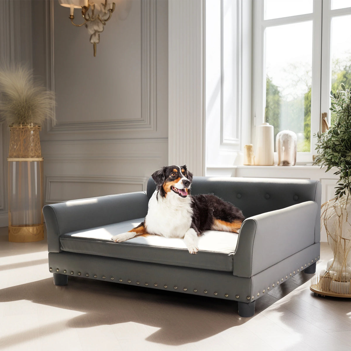 BINGOPAW Leather Comfortable Elevated Dog Sofa Bed With Cushion