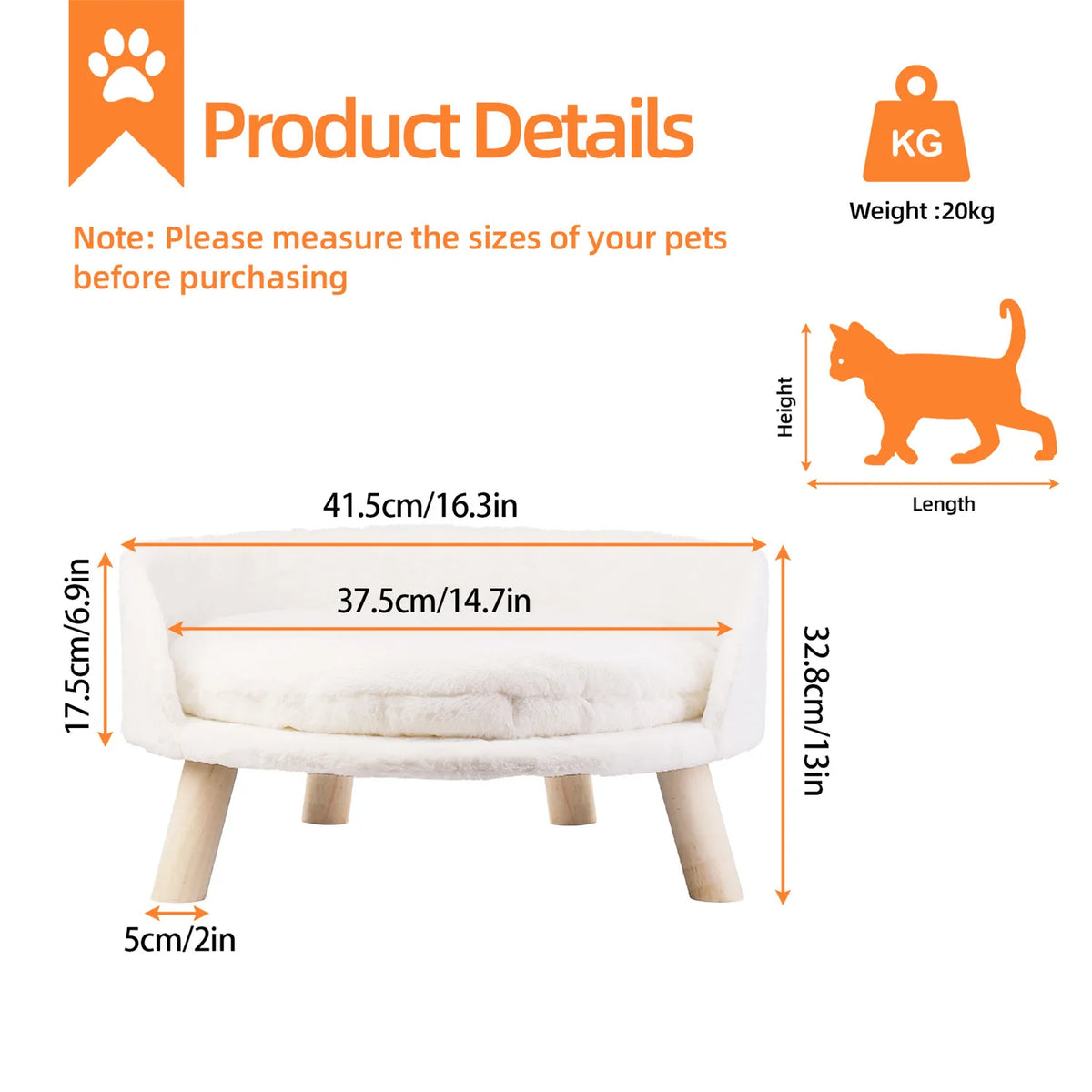 Bingopaw Raised Cat And Dog Sofa Bed With Removable Cushion