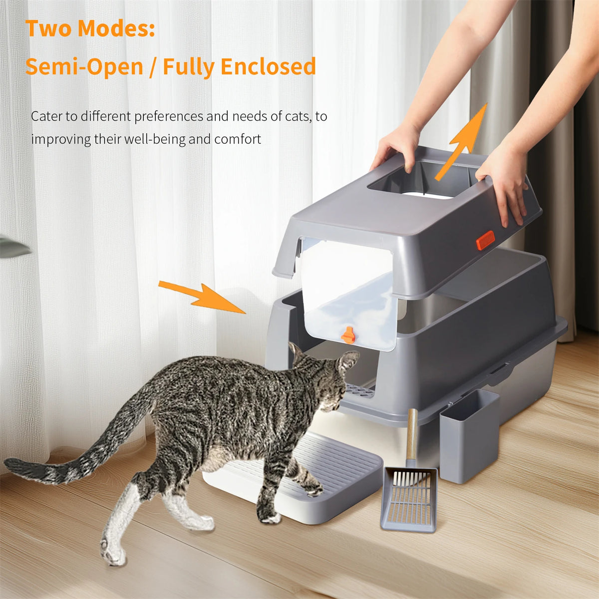 Enclosed Stainless Steel Cat Litter Box With Lid High Walls