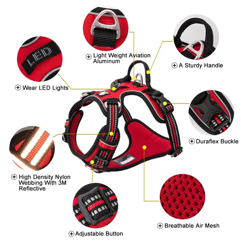 TrueLove Reflective Nylon Dog Harness Adjustable No Pull Design