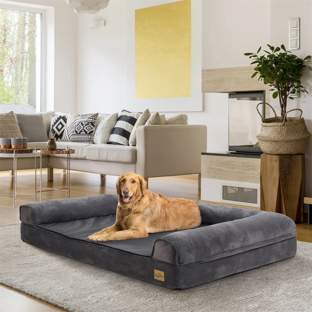 Borwart Orthopedic Memory Foam Dog Bed With Waterproof Plush Cover