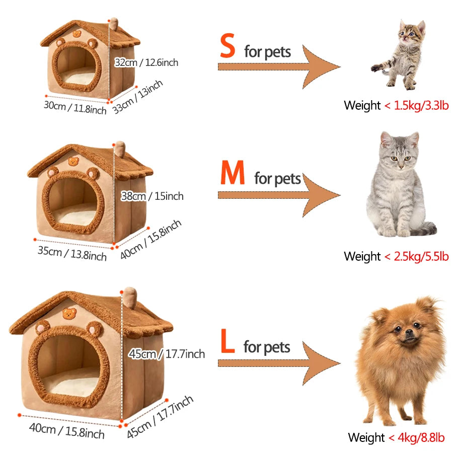 Foldable Washable Pet Cave Bed For Cats And Small Dogs