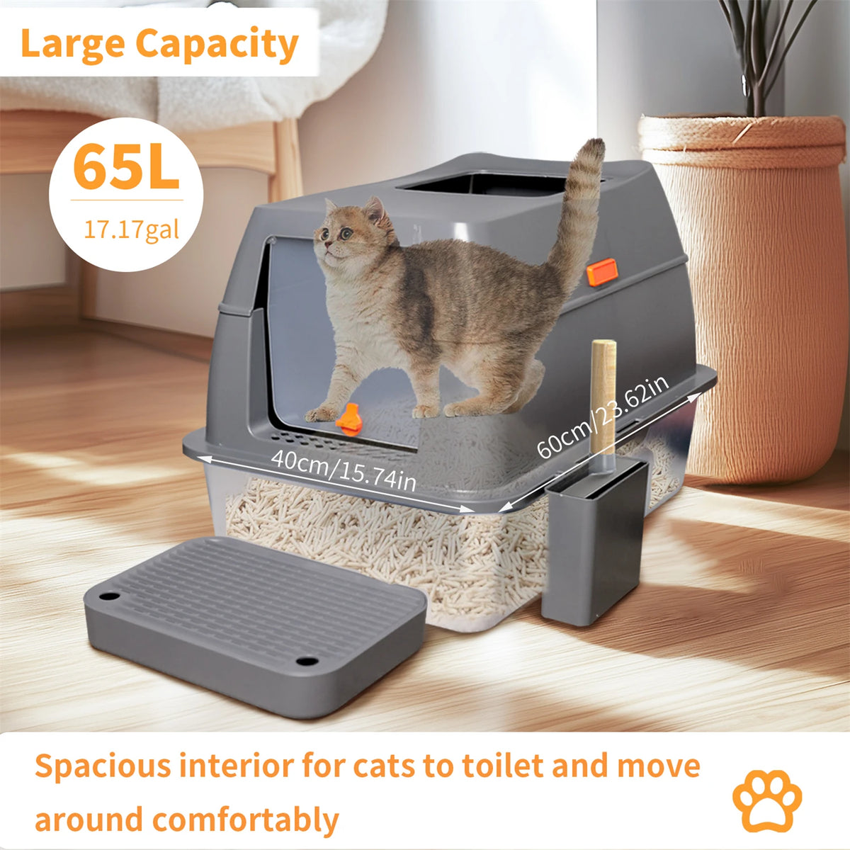 Enclosed Stainless Steel Cat Litter Box With Lid High Walls