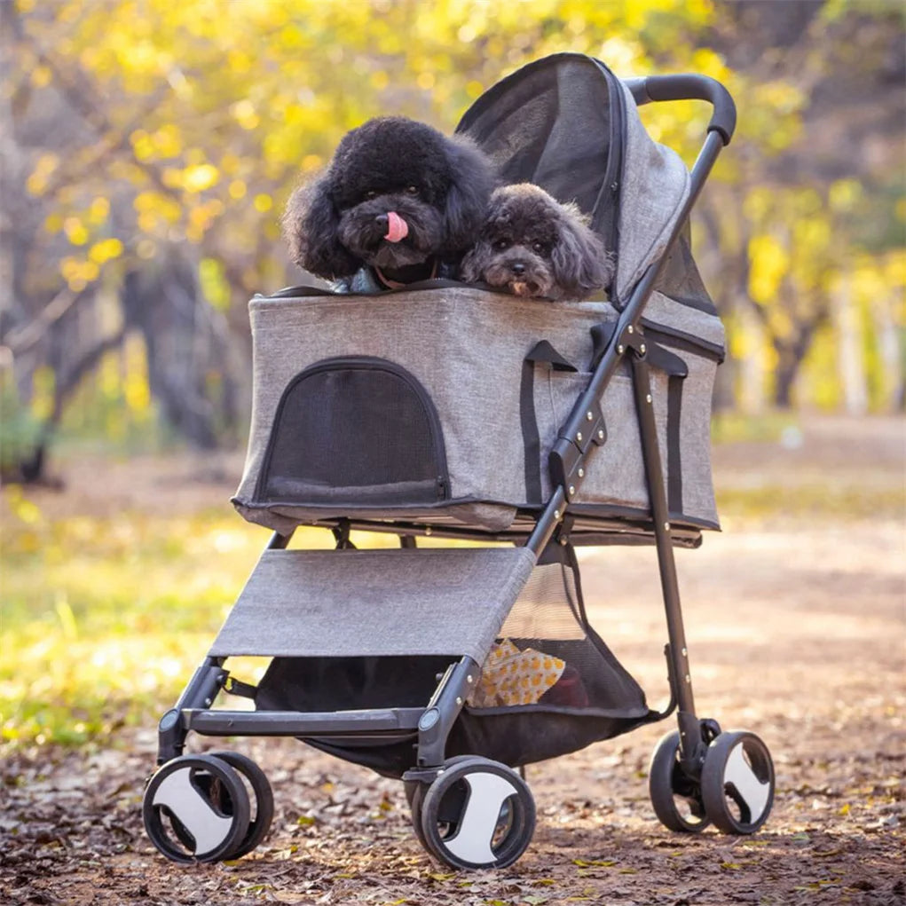 Foldable Pet Dog Stroller With Detachable Carrier And Rain Cover