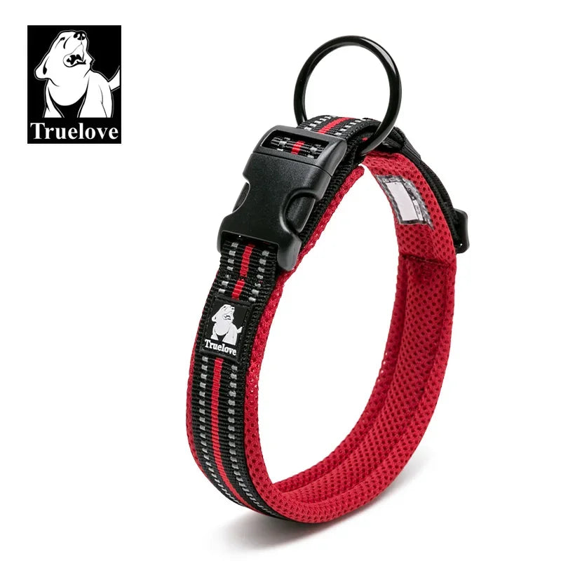 TrueLove Adjustable Nylon Dog Collar Padded Reflective Heavy Duty Webbing