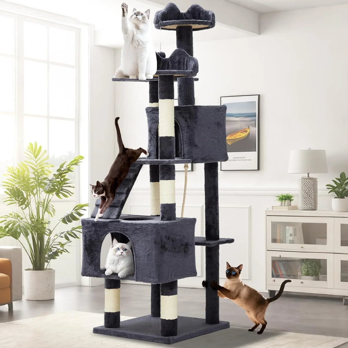 Elevated Multi Level Cat Tower With Sisal Scratching Posts