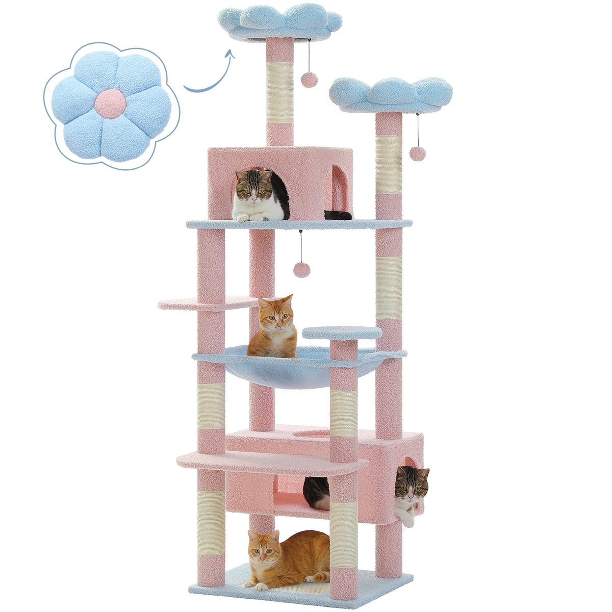 Petepela Indoor Cat Tree Tower With Sisal Posts And Hammock