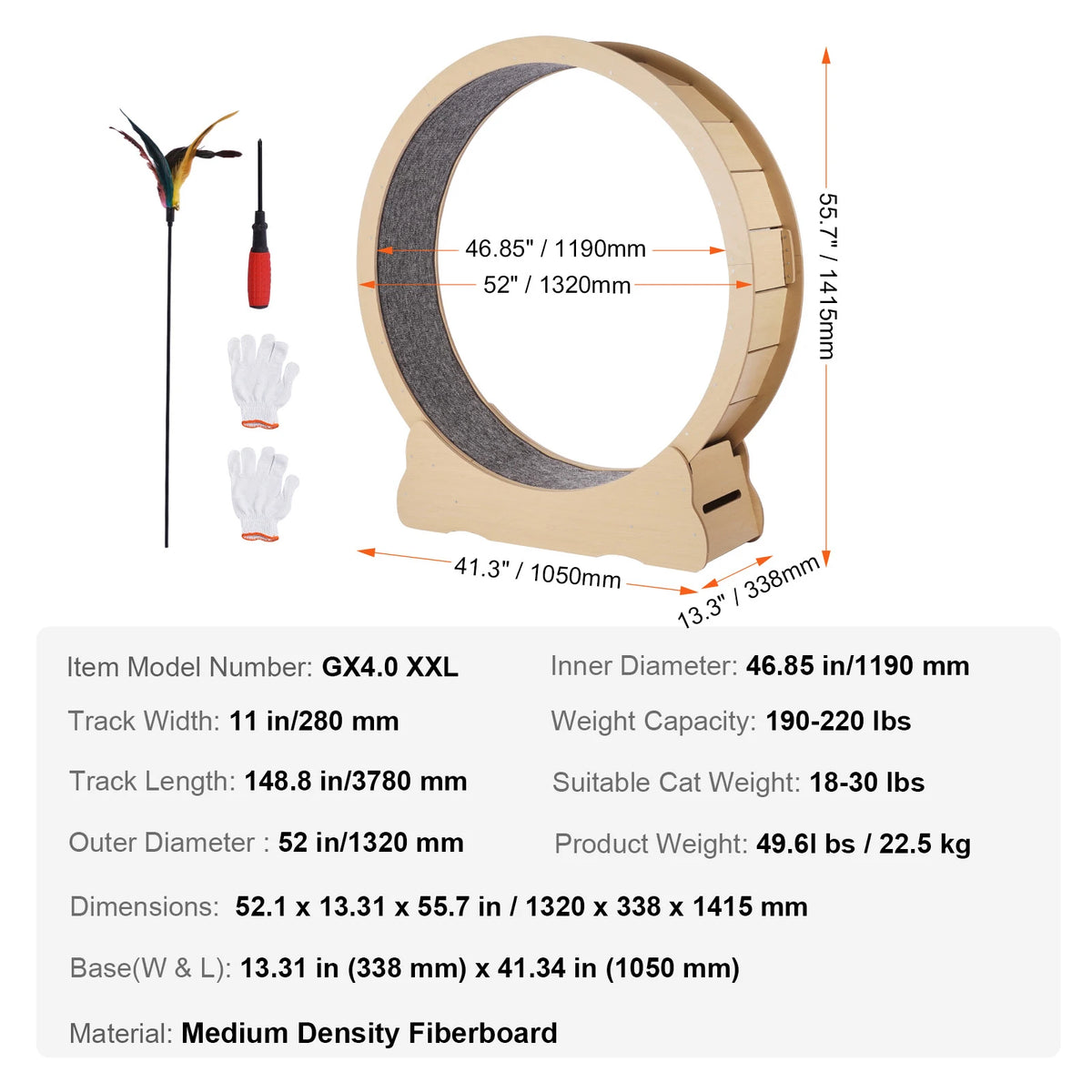 SucceBuy Wooden Cat Exercise Wheel With Carpet Treadmill