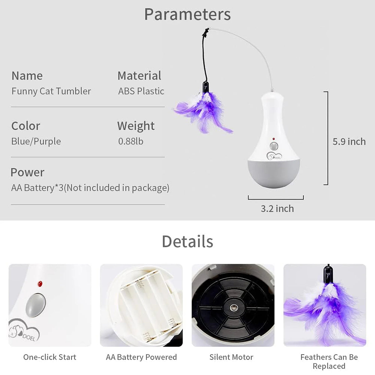 Automatic 360 Degree Random Rotation Cat Feather Teaser Interactive Toy