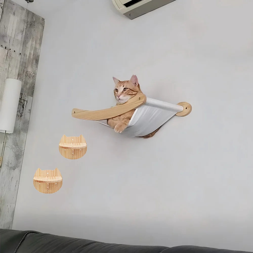 CWV Wall Mounted Cat Climbing Shelf With Hammock And Stairway