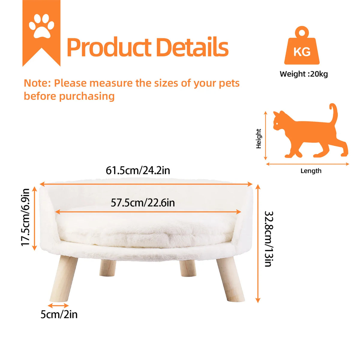 Bingopaw Raised Cat And Dog Sofa Bed With Removable Cushion