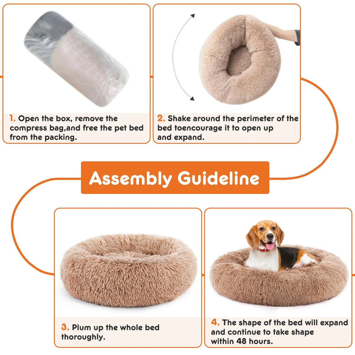 JHK Plush Round Calming Dog Bed Non Slip Pet Cushion