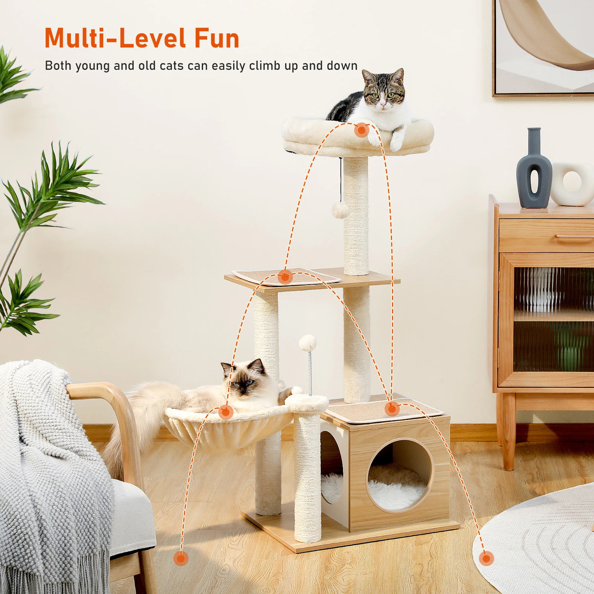 PAWZ Road Multi Level Wooden Cat Tree With Cozy Hammock