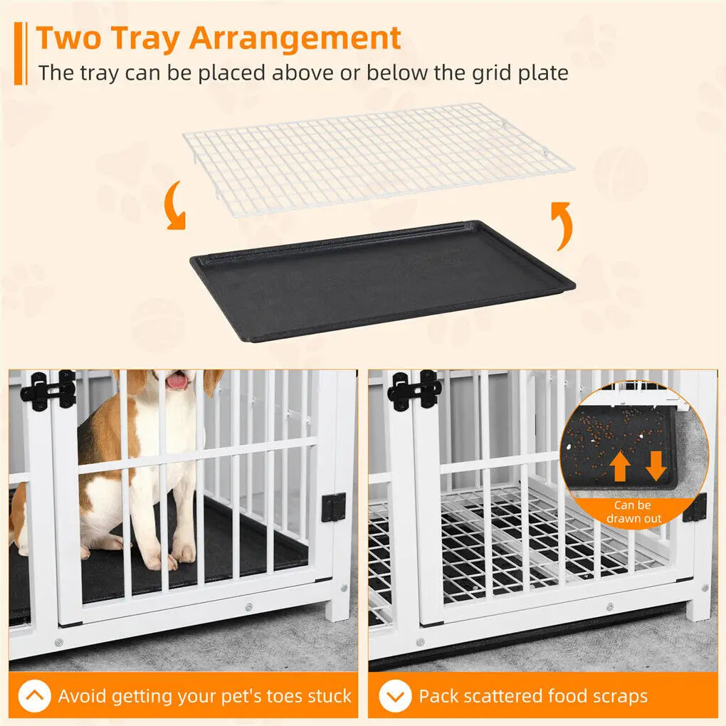 Bingopaw Wooden Dog Crate Furniture End Table Removable Tray