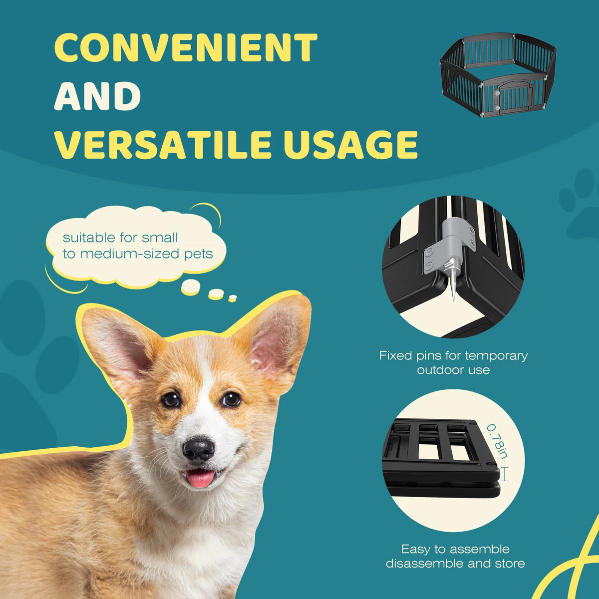 JHK Plastic Foldable Six Panel Dog Playpen Portable Pet Fence