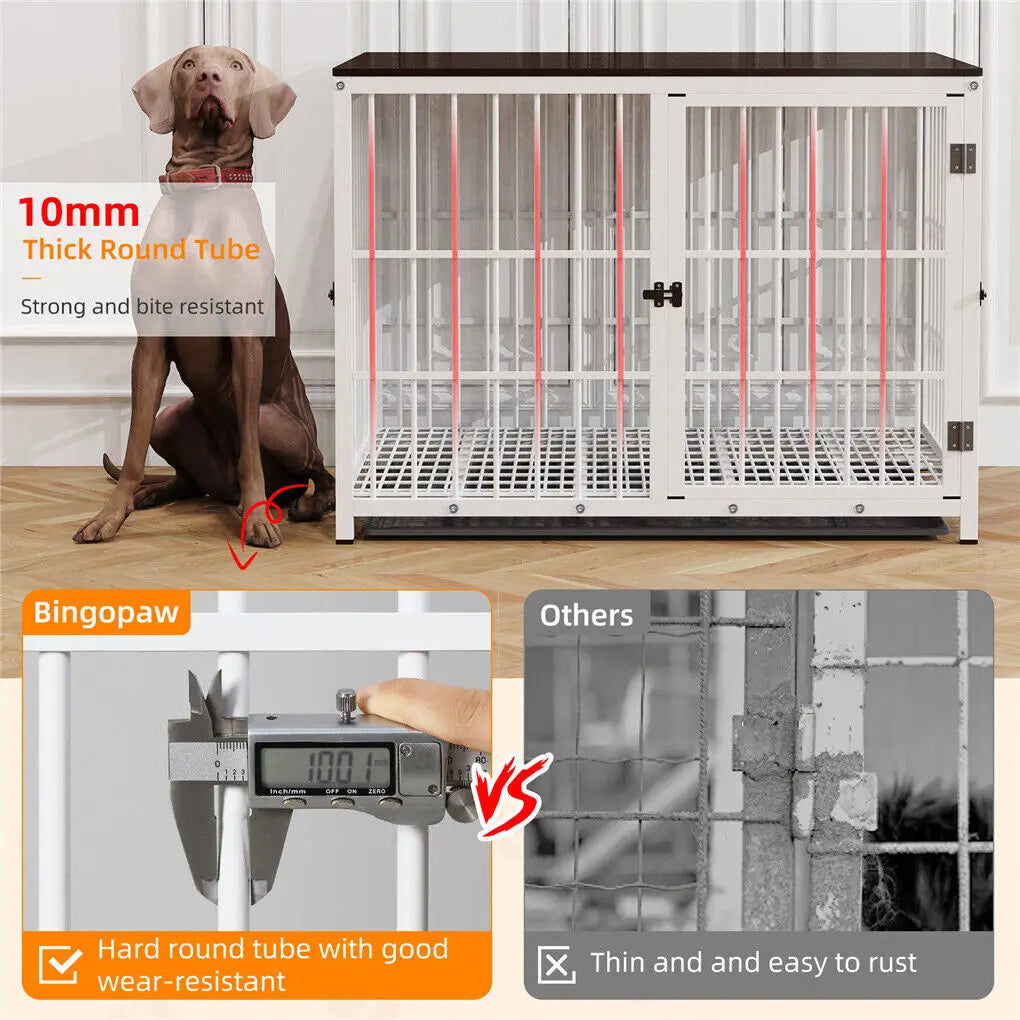 Bingopaw Wooden Dog Crate Furniture End Table Removable Tray