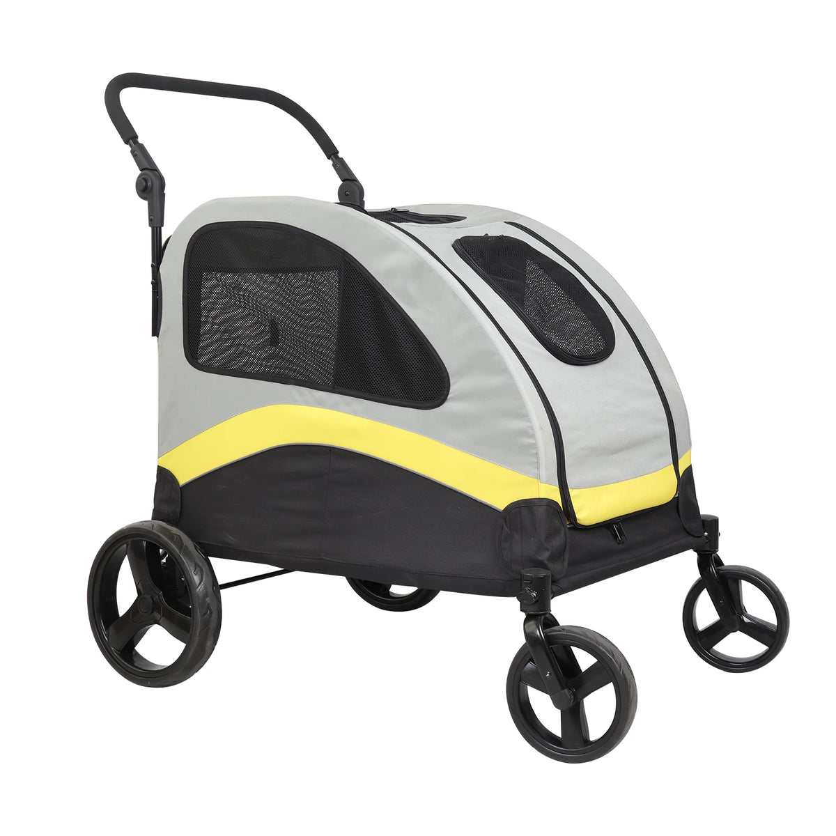 Foldable Double Dog Stroller With Zipper Divider And Wheels
