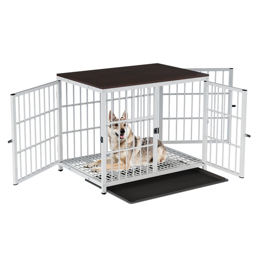 Bingopaw Wooden Dog Crate Furniture End Table Removable Tray