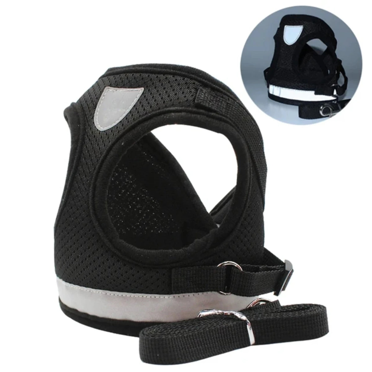 Reflective Adjustable Dog Harness With Safety Leash And Vest Set