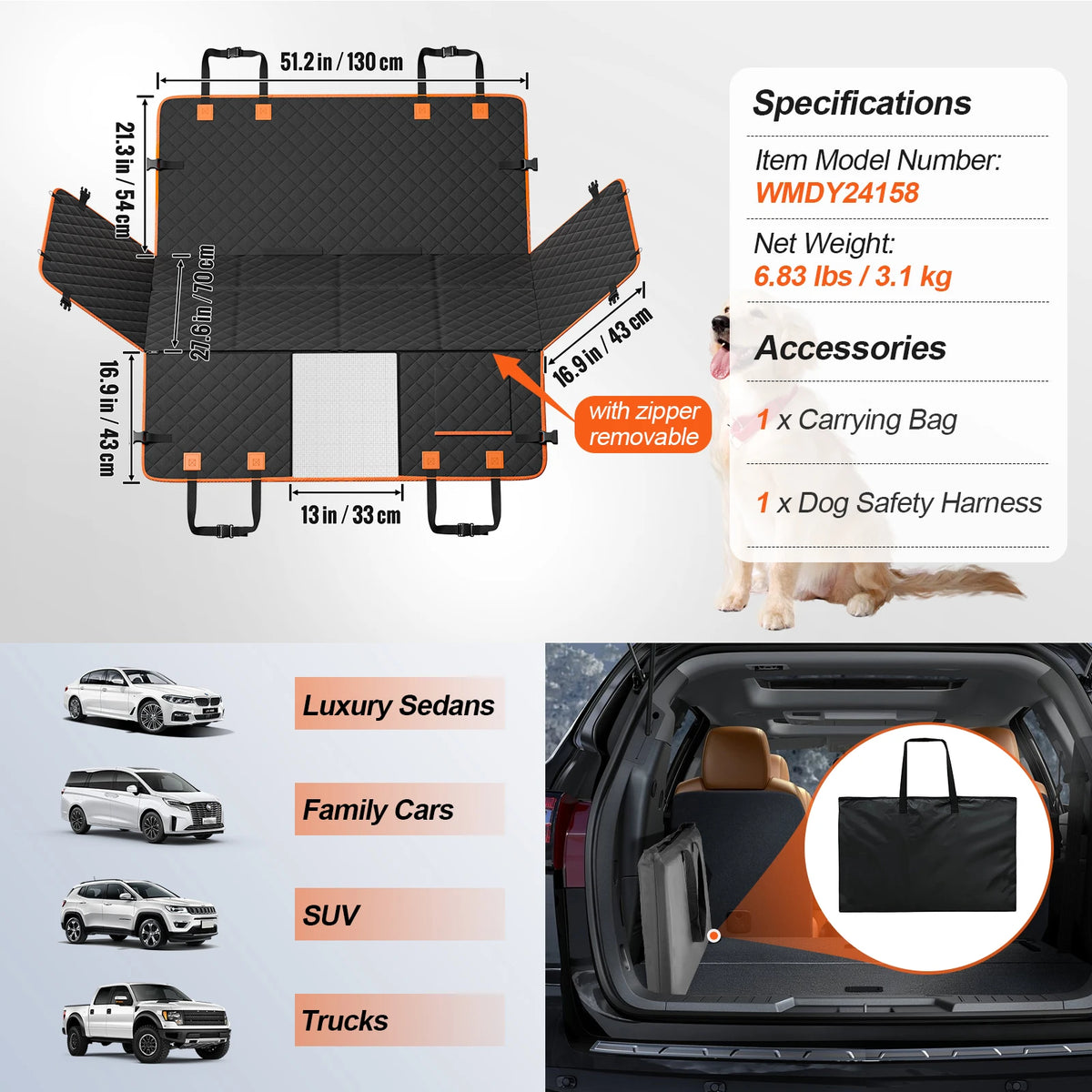 Succebuy Dog Car Backseat Extender Hammock With Storage