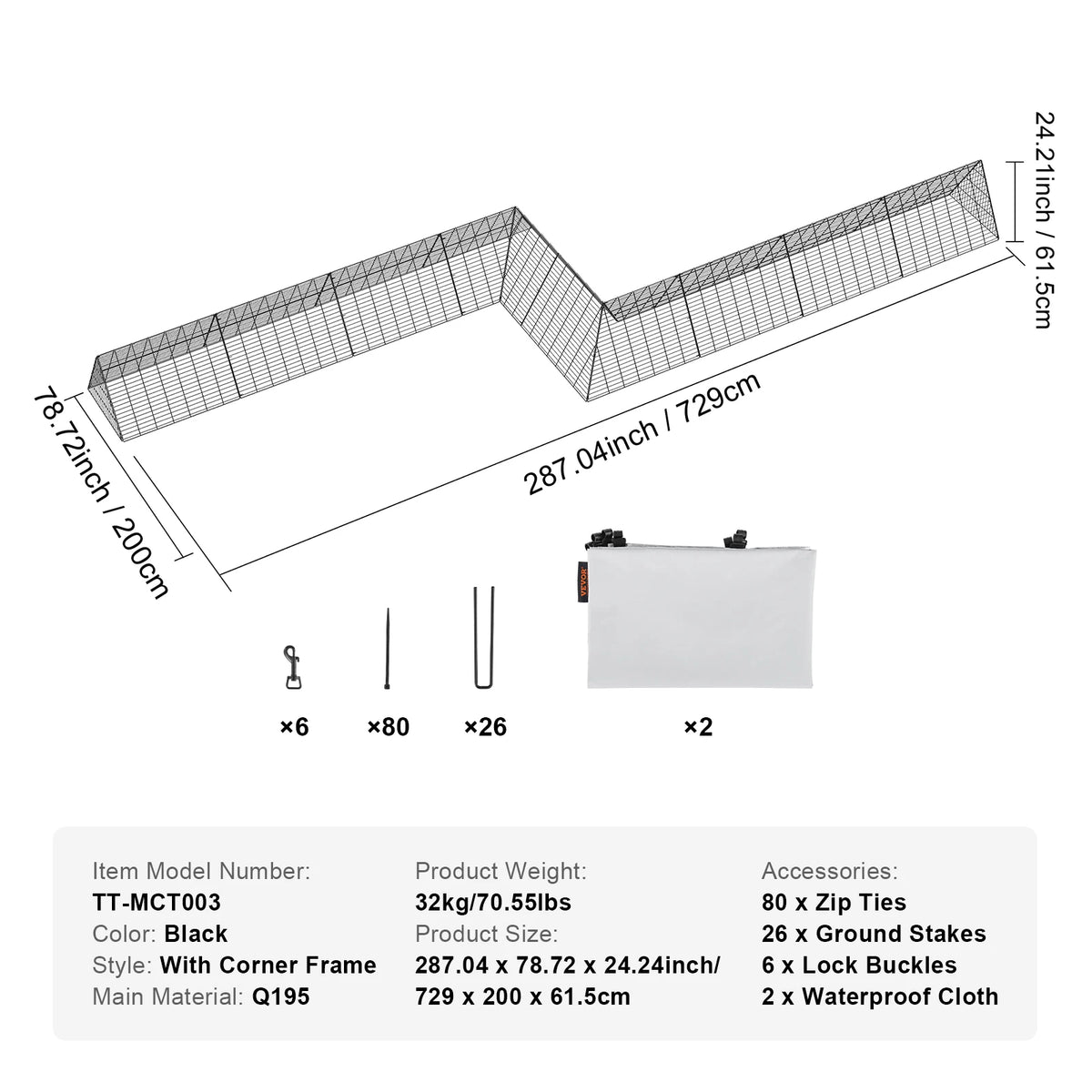 SucceBuy Durable Iron Chicken Tunnel With Corner Frame For Yard