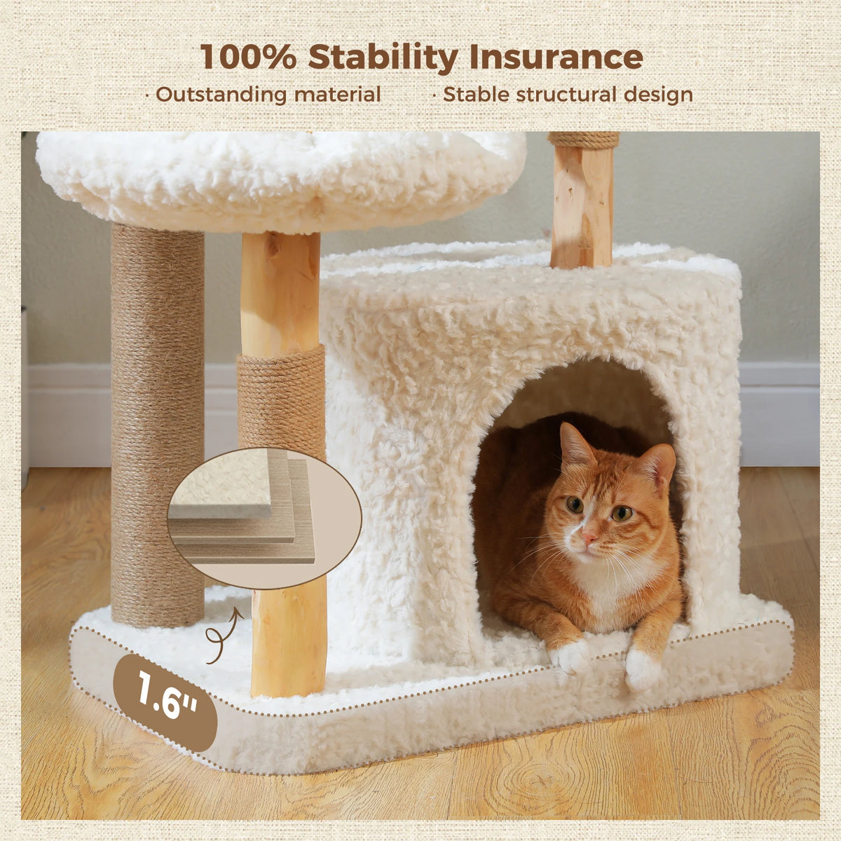 PAWZ Road Modern Cat Tree With Solid Wood Base And Hammock