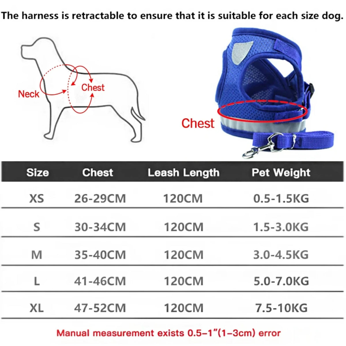 Reflective Adjustable Dog Harness With Safety Leash And Vest Set