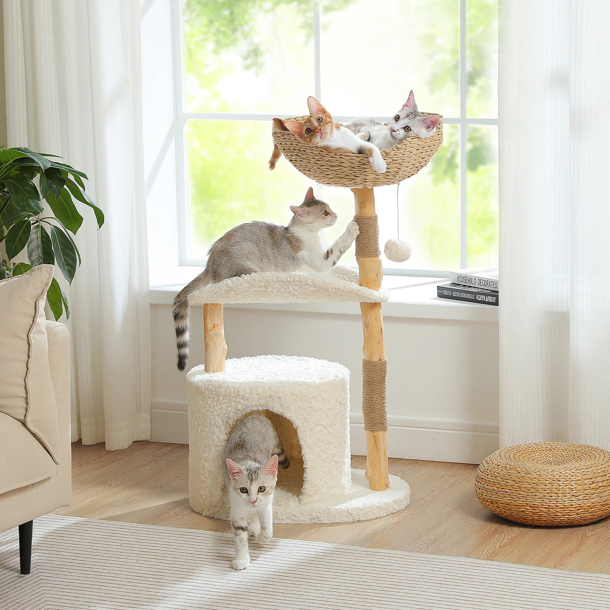 PAWZ Road Three Tier Cat Condo Solid Wood Scratching Posts