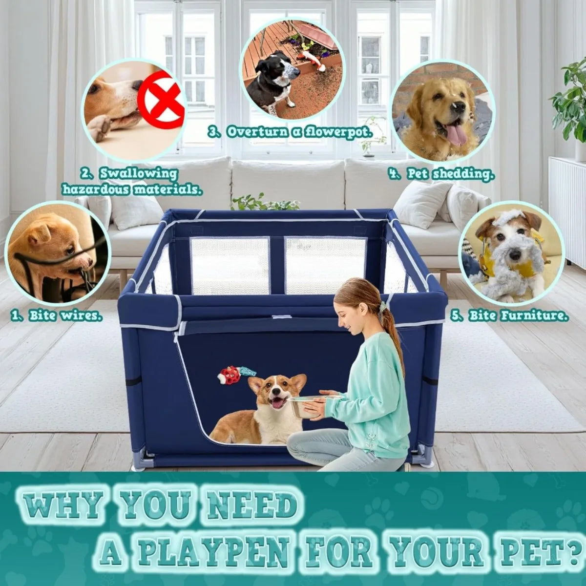 XIUWO Indoor Outdoor Puppy Playpen With Gate For Small Dogs