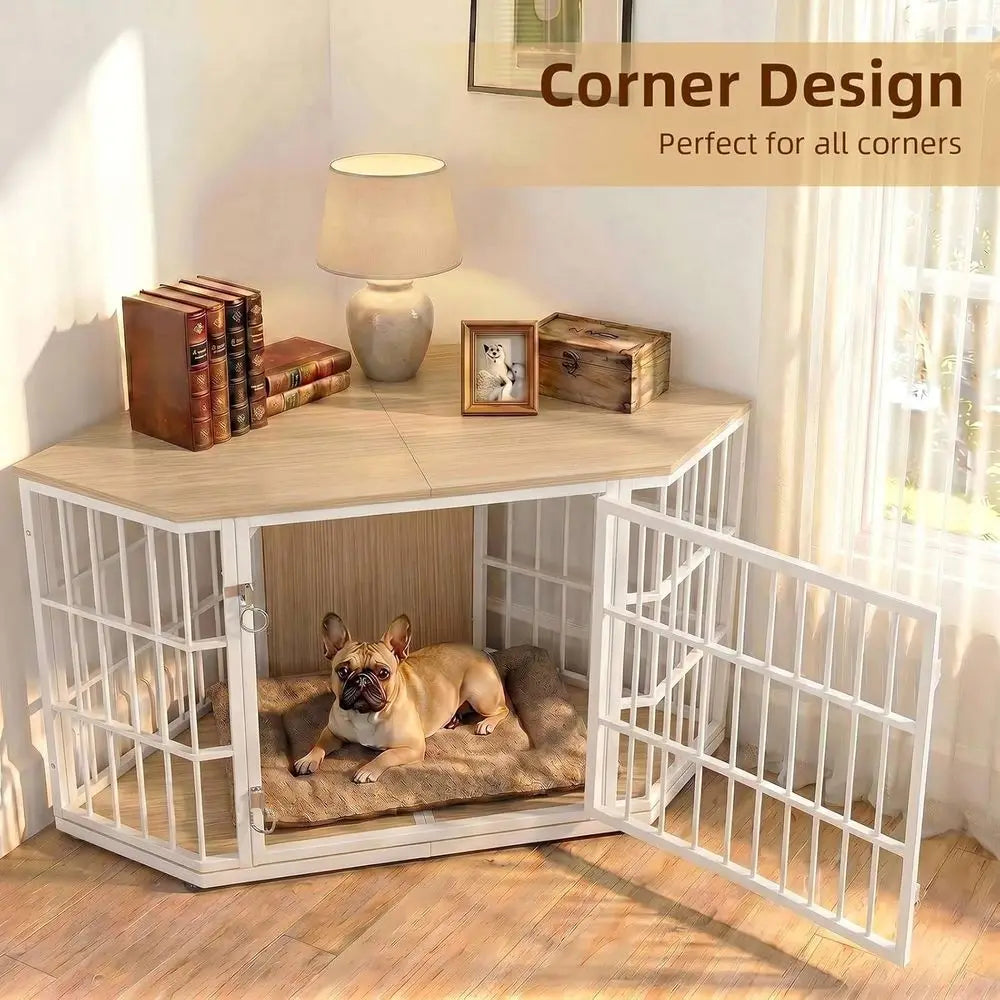 Wooden Dog Kennel Furniture Lockable Indoor Crate End Table