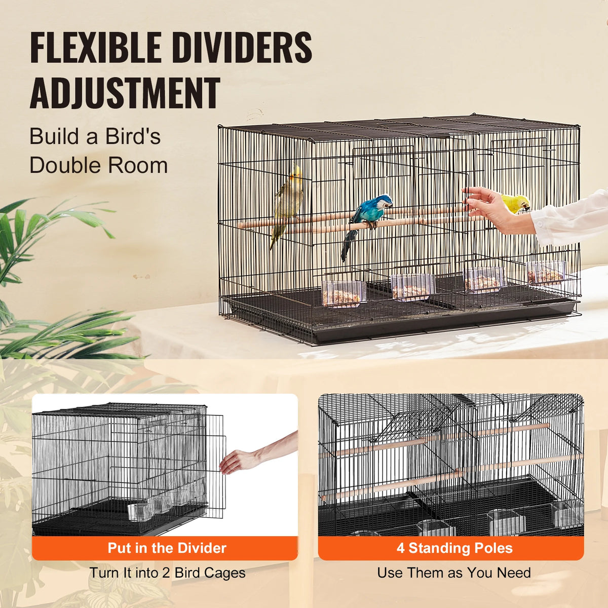SucceBuy Secure Divided Bird Cage With Travel Handle And Perch