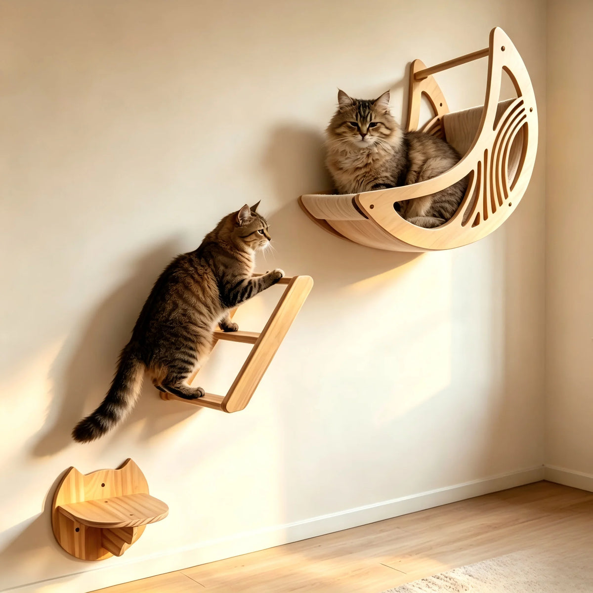 CWV Wall Mounted Cat Shelves With Moon Hammock Star Perches
