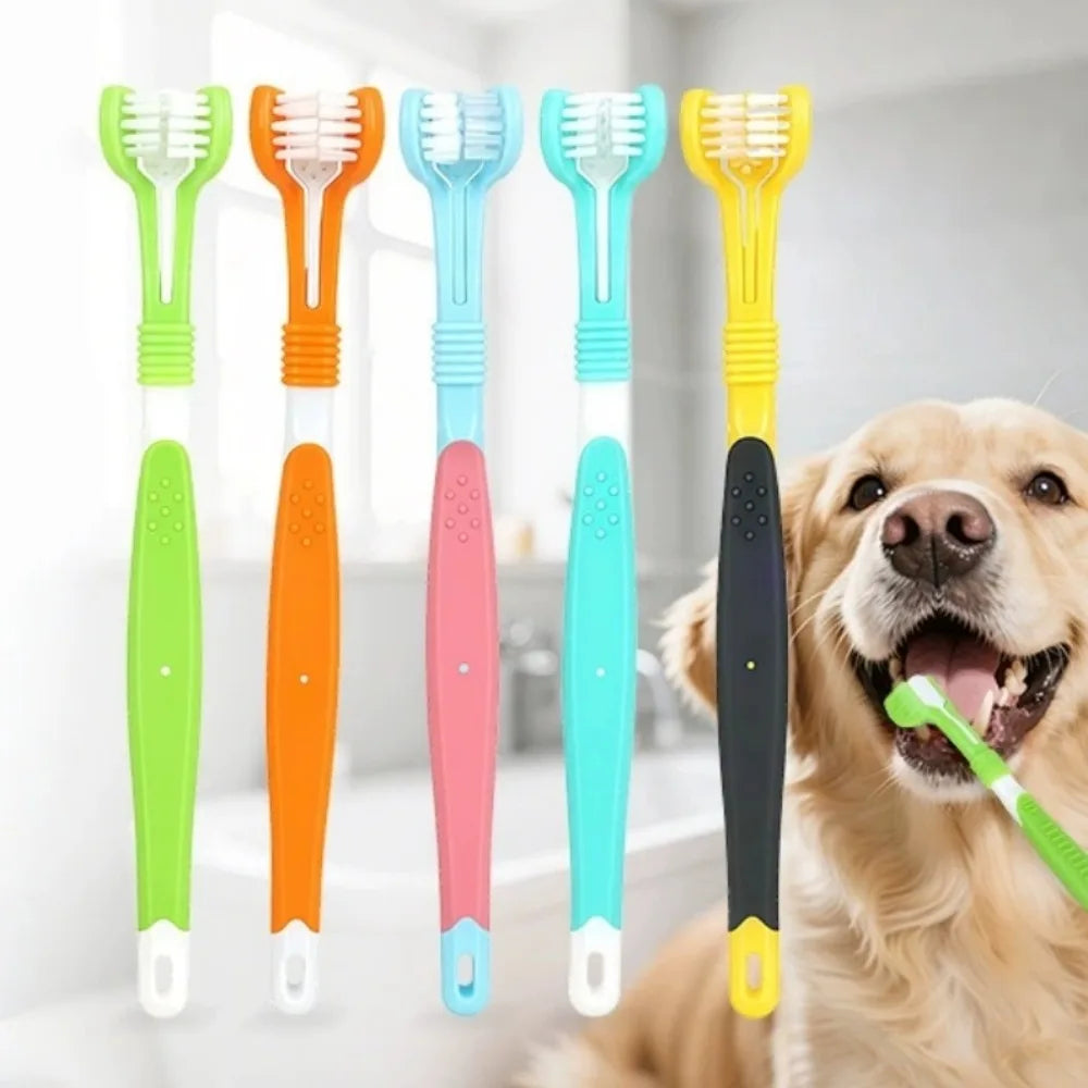 3-Sided Pet Toothbrush Cleans Teeth For Dogs And Cats