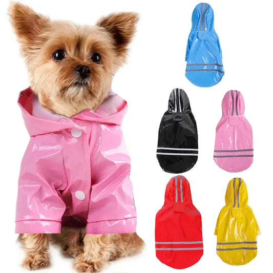 Reflective PU Waterproof Hooded Rain Coat For Dogs And Cats