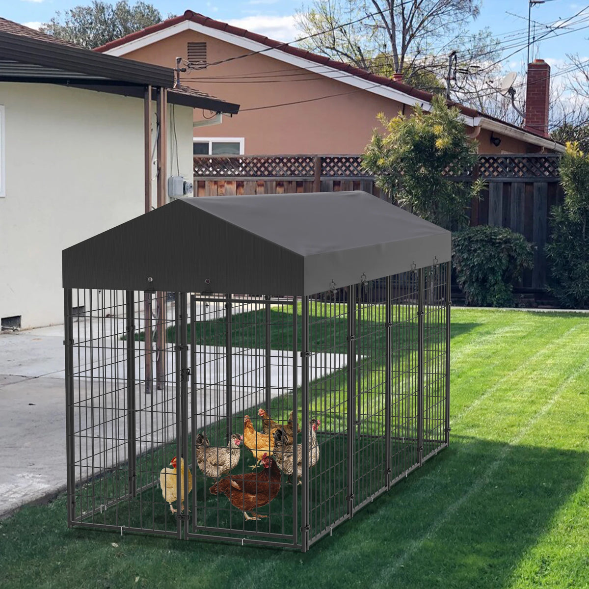 Bingopaw Outdoor Welded Wire Dog Kennel With Weatherproof Cover