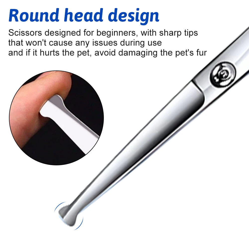 Professional Stainless Steel Pet Grooming Scissors With Safety Round Tip