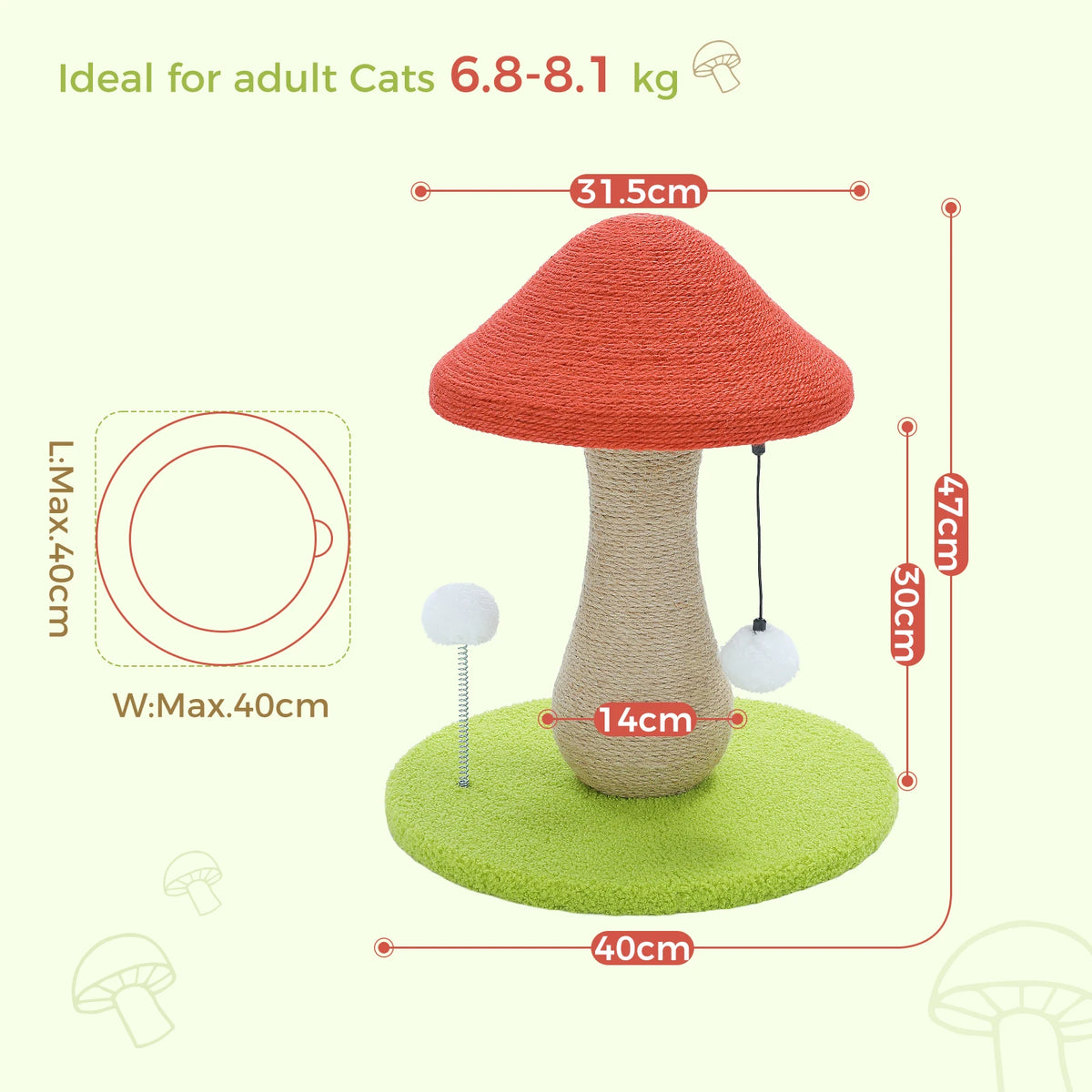 PAWZ Road Mushroom Cat Scratching Post With Sisal Pompom Toy