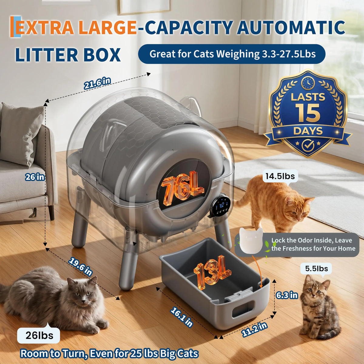 HiMISS Automatic Self Cleaning Cat Litter Box With App Connectivity