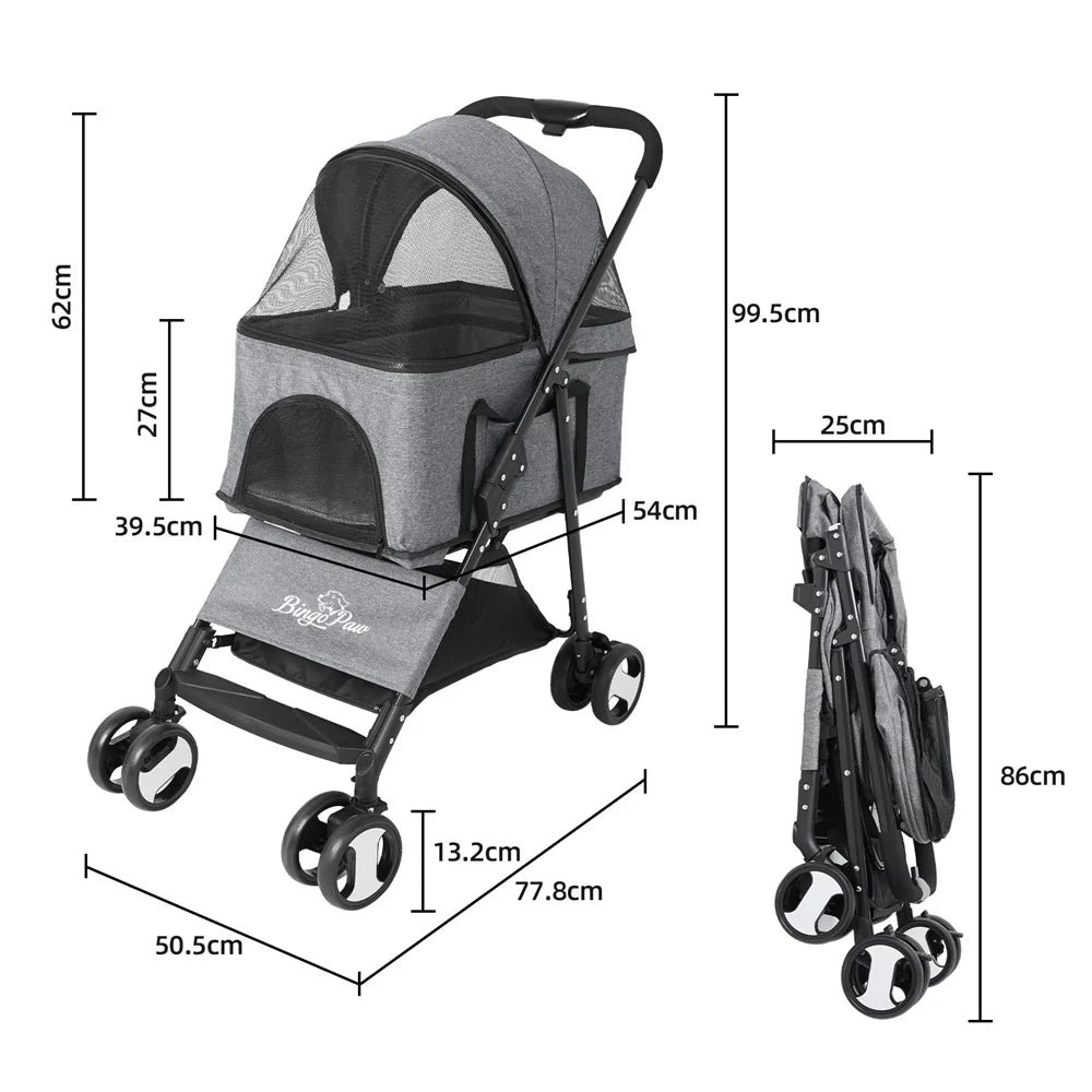Foldable Pet Dog Stroller With Detachable Carrier And Rain Cover