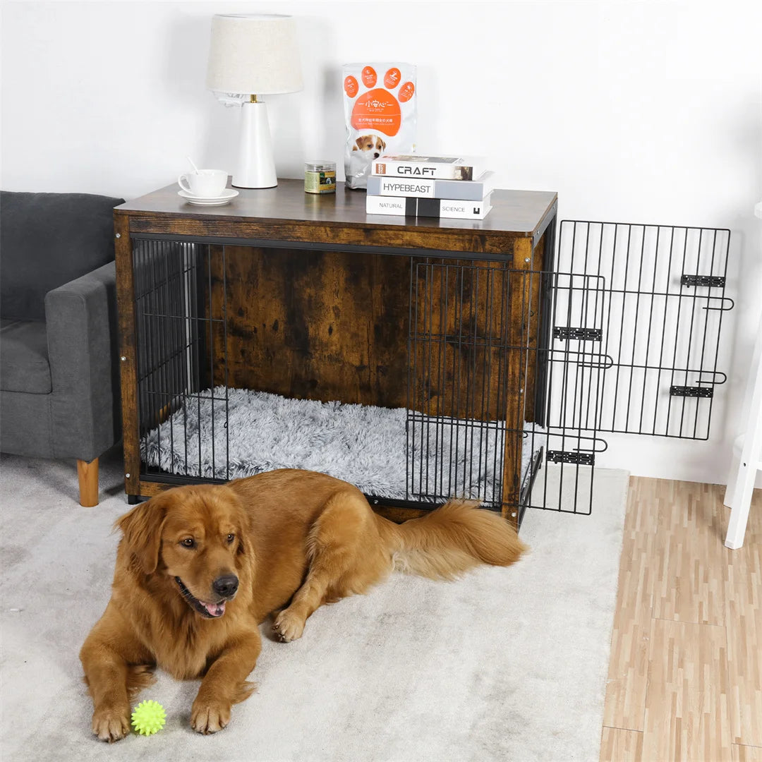 Functional Indoor Wooden Dog Kennel With Integrated Side Table
