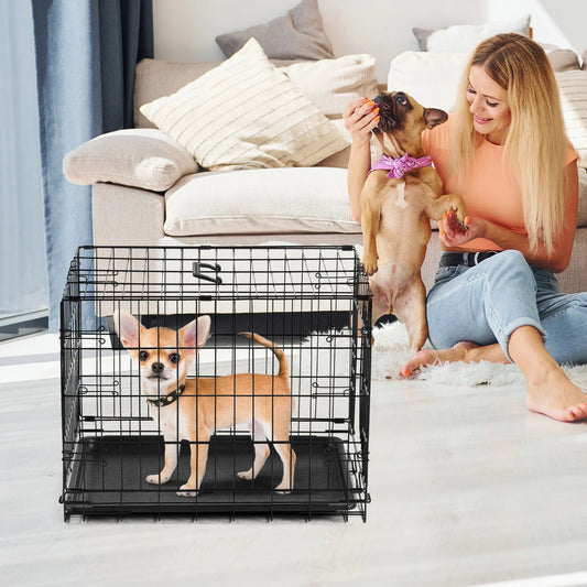 JHK Single Door Folding Metal Dog Kennel Leak Proof Tray