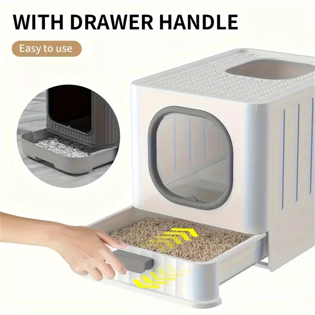 Enclosed Leak Proof Cat Litter Box With Pull Drawer And Scoop